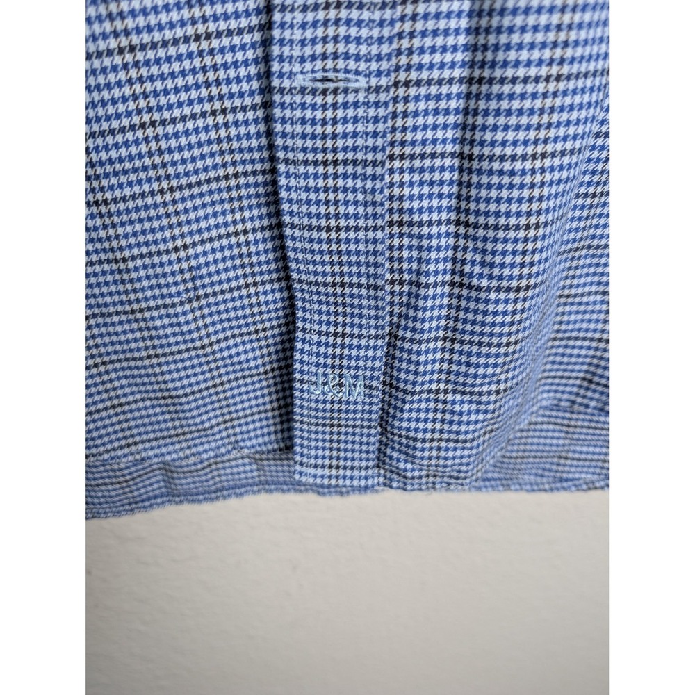 Johnston & Murphy Shirt Mens Medium Blue Houndstooth Long Sleeve Button Up - Picture 4 of 8